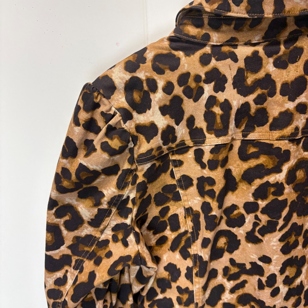 Boston Proper Leopard Print Denim Jacket Womens Large Brown Puff Sleeve Trucker - Picture 5 of 6